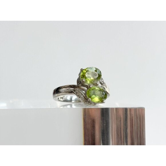 Bypass Shank Peridot Double Oval Multi Gemstone 925 Vintage Ring - sz 8 - Picture 2 of 10